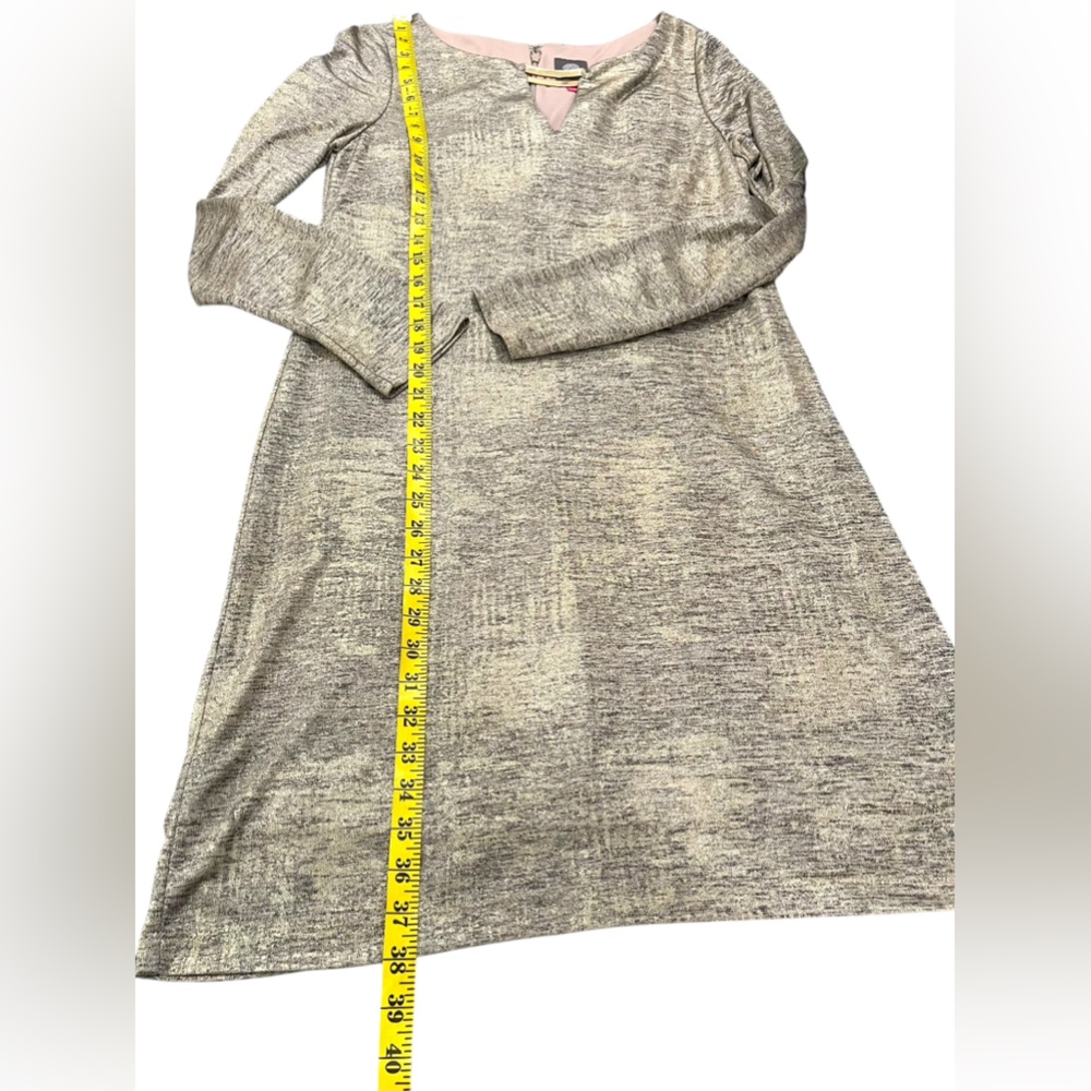 Vince Camuto Metallic Long Sleeves Shift Dress Midi Stretchy Lined Size 10 - Picture 10 of 12